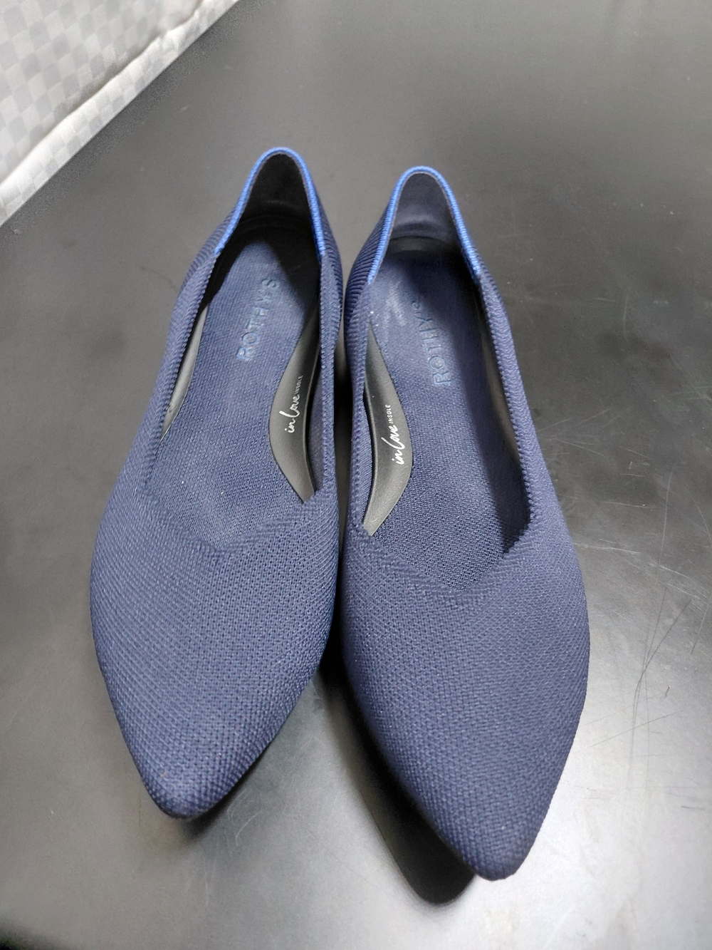 Rothy's Navy Pointed Knit Slip-On Flats
